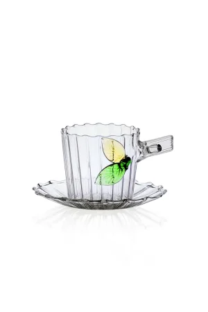 Tazza caffè con piattino decorazione con foglie i vetro Offerta Lampo