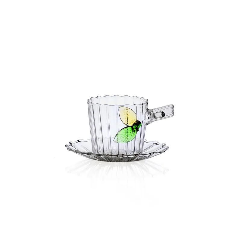 Tazza caffè con piattino decorazione con foglie i vetro Offerta Lampo