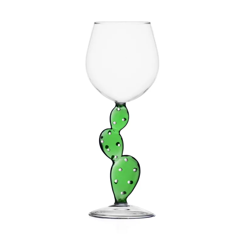 Calice per vino in vetro con decorazione interna cactus Esclusivo