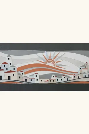 Acquista Ora Quadro pannello interamente in legno con paesaggio e dettagli in rilievo 155x65