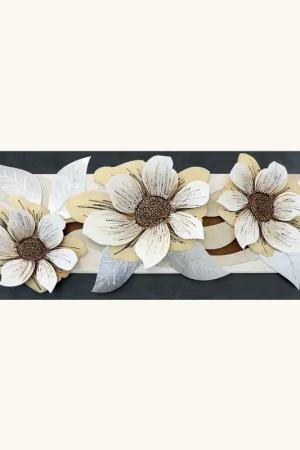 Affare Tela in rilievo decori materici e foglia argento "White Bouquet" 155x65