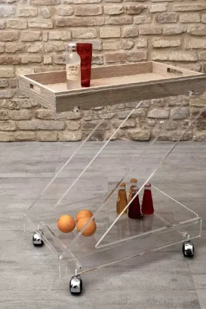 Carrello portavivande in plexiglass con ruote e vassoio separabile in legno Ultimissimo Modello
