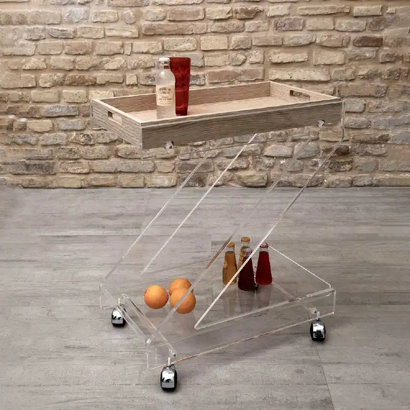Carrello portavivande in plexiglass con ruote e vassoio separabile in legno Ultimissimo Modello