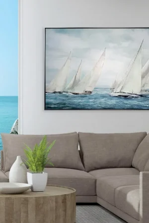 Subito Disponibile Quadro moderno dipinto a mano su tela di cotone tema marino "Ponente" 120x80