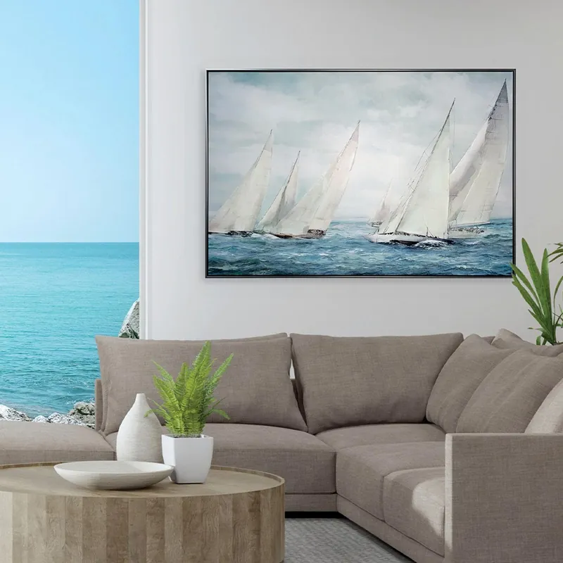 Subito Disponibile Quadro moderno dipinto a mano su tela di cotone tema marino "Ponente" 120x80