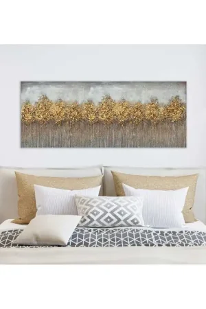 Dipinto a mano su tela dalle linee moderne tema astratto "Bosco dorato" 150x60 Compra Online