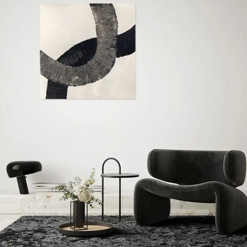 Dipinto astratto olio su tela dalle linee moderne "Black lines" 80x80 Pagamento Sicuro