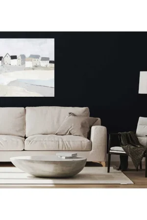 Offerta Limitata Quadro con paesaggio campestre dipinto a mano su tela "Ocean Town" 80x80