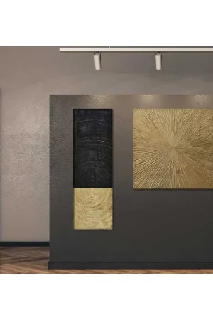 Consegna Rapida Quadro contemporaneo astratto dipinto a mano su tela "Raggi Dorati" 100x100
