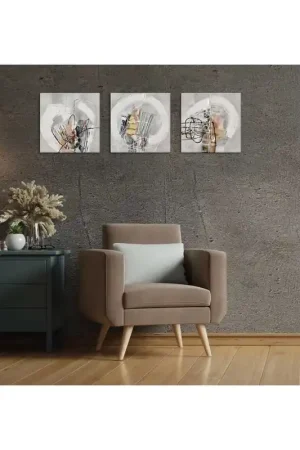 Non Perdere Set 3pz quadri astratti moderni dipinti a mano su tela "Ink and Paint" 40x40