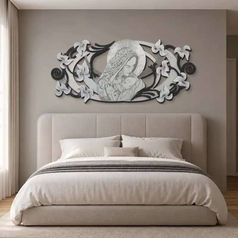 Capezzale in legno la maternità in rilievo e dettagli in foglia argento 155x65 Offerta Speciale