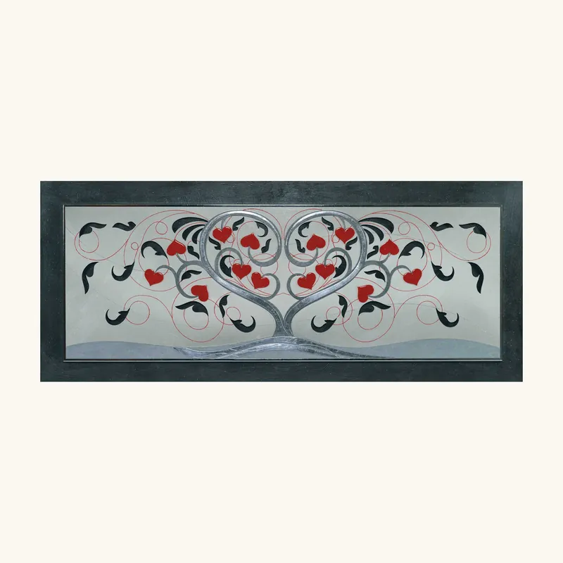 Esclusivo Quadro in legno albero della vita in rilievo dettagli foglia argento 155x65