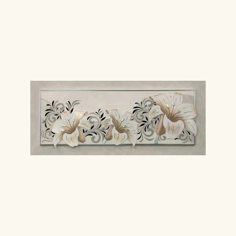 Quadro con tema floreale in rilievo decoro in resina e foglia argento 155x65 Prezzo Di Fabbrica