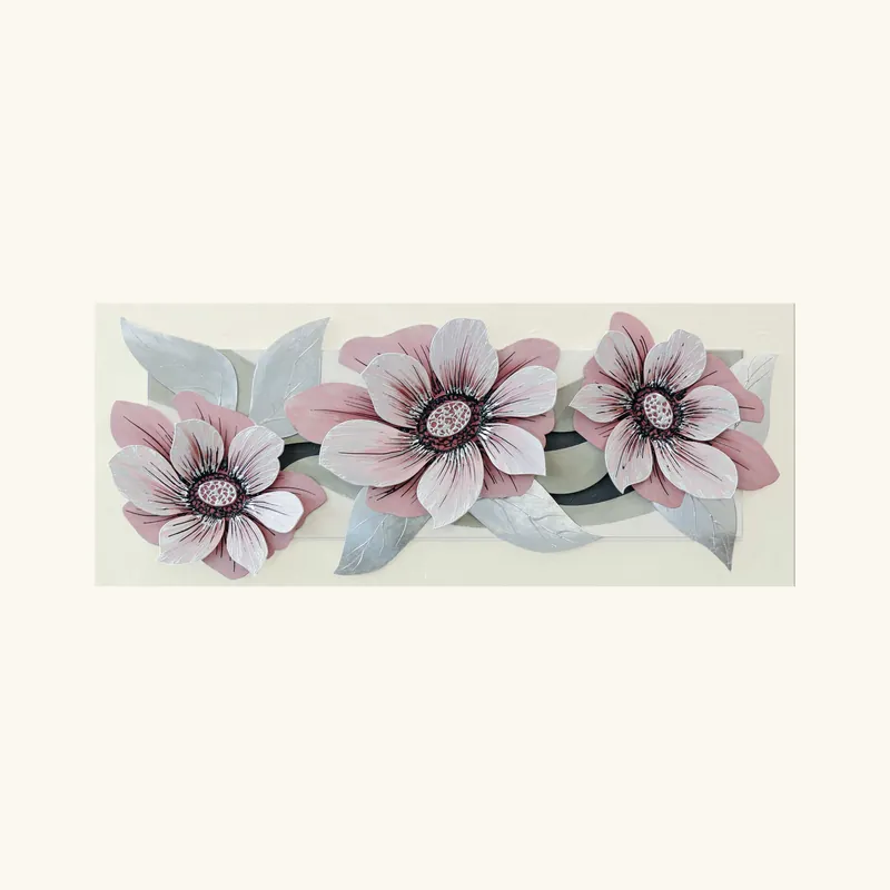 Popolare Quadro in legno a tema materico in rilievo floreale foglia argento 155x65