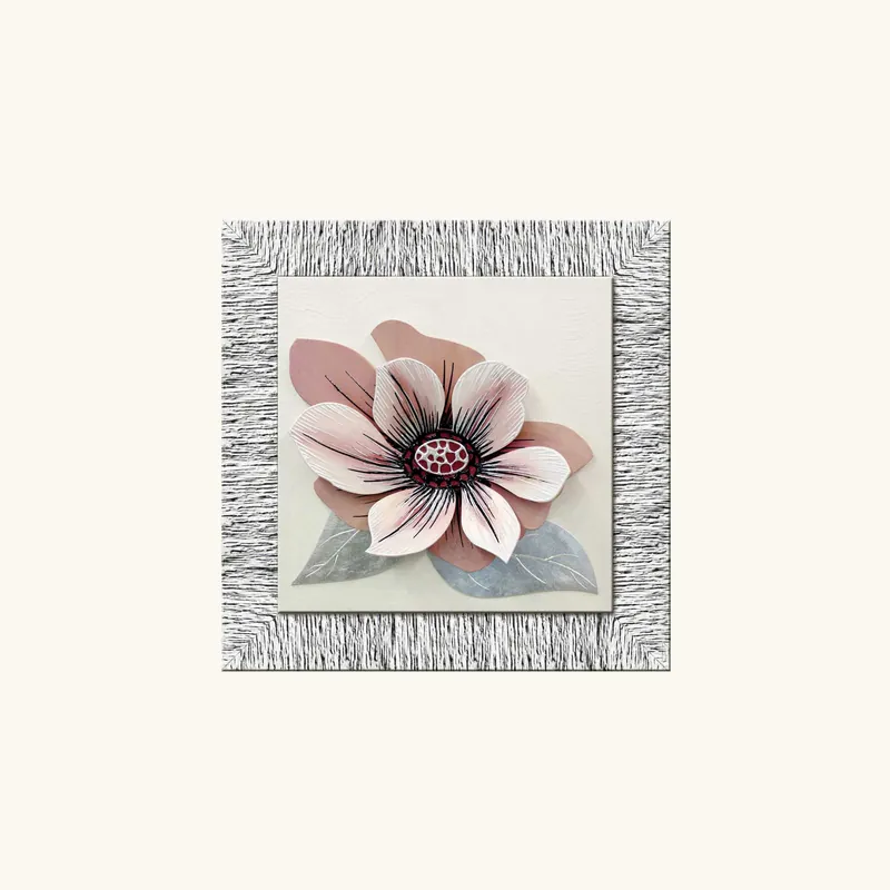 Nuova Collezione Quadretto con tema floreale in rilievo in legno dettagli foglia argento 70x70