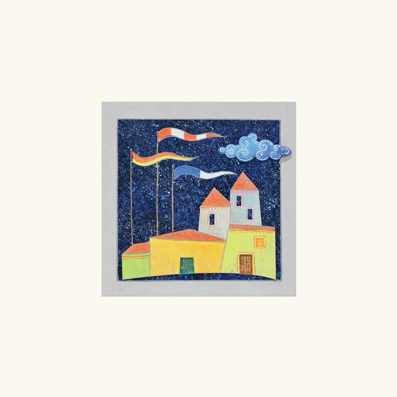 Pannello decò in rilievo con paesaggio materico colori fluorescenti 35x35 Ultime Pezzi