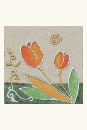 Super Prezzo Quadretto con tema a Fiori in rilievo decoro materico foglia oro e argento 35x35
