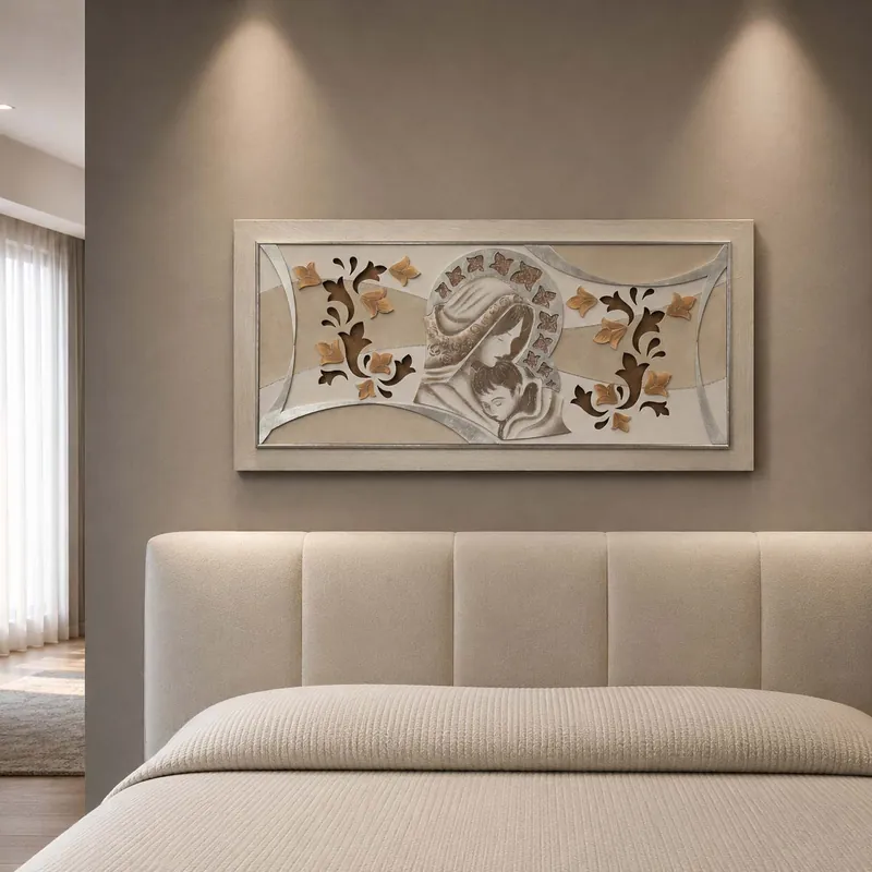 Spedito Oggi Capezzale Maternità in rilievo decori materici e foglia argento 120x60