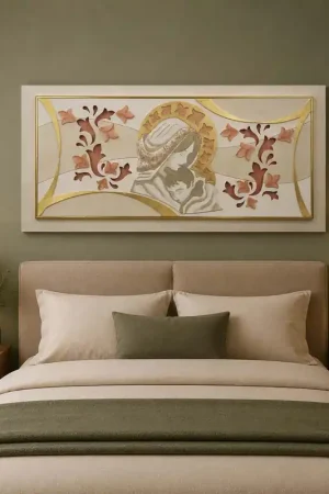 Capezzale con Maternità moderno in rilievo decori materici e foglia oro 120x60 Compra Online