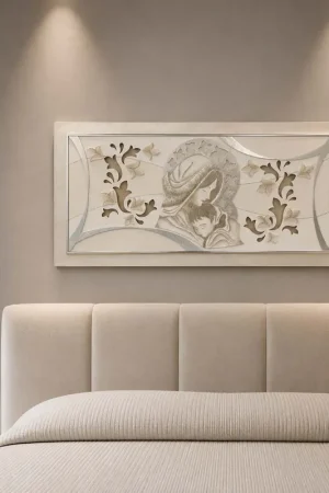 Capezzale con Maternità in rilievo decori materici e foglia argento 120x60 Spedito Oggi