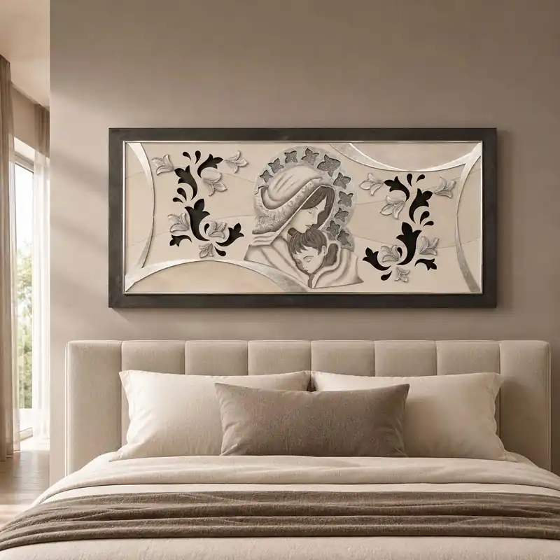 Acquista Ora Capezzale moderno Maternità in rilievo decori materici e foglia argento 120x60