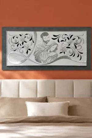 Capezzale materico moderno Sacra Famiglia in rilievo con foglia argento 120x60 Nuovo Arrivo