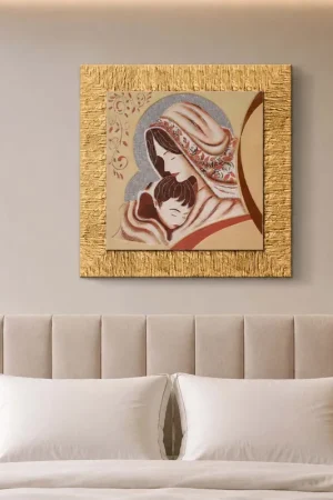 Capezzale classico in rilievo con cornice oro e decori materici glitterati 70x70 Spedizione Espresso