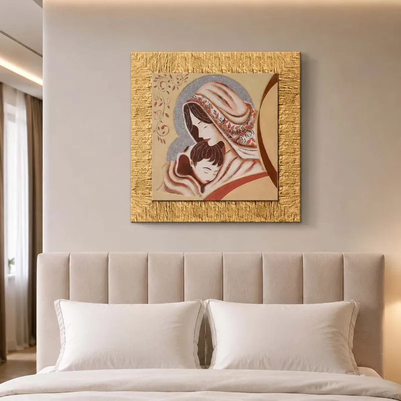 Capezzale classico in rilievo con cornice oro e decori materici glitterati 70x70 Spedizione Espresso