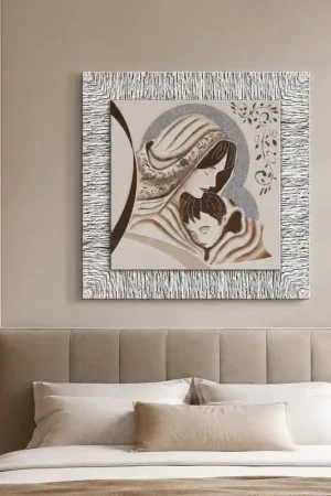 Affare Capezzale in rilievo classico con cornice oro e decori materici glitterati 70x70