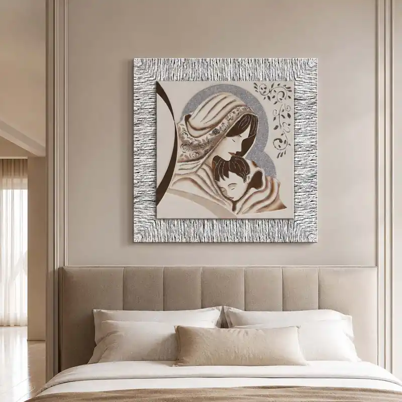 Affare Capezzale in rilievo classico con cornice oro e decori materici glitterati 70x70