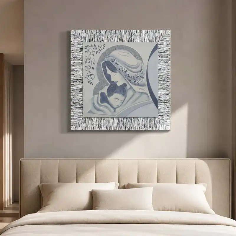 Capezzale in rilievo classico con cornice oro e decori materici glitterati 70x70 Direttamente Dal Produttore