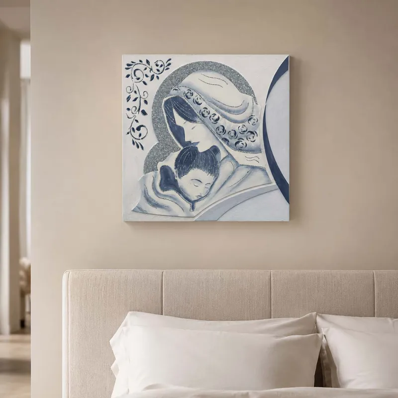 Capezzale classico quadro per camera da letto con la maternità glitterato 35x35 Spedito Oggi