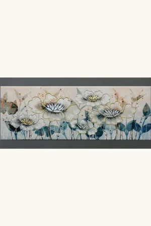 Vendita Finale Quadro tema floreale in legno in rilievo dettagli in argento 120X60