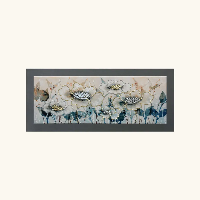 Vendita Finale Quadro tema floreale in legno in rilievo dettagli in argento 120X60