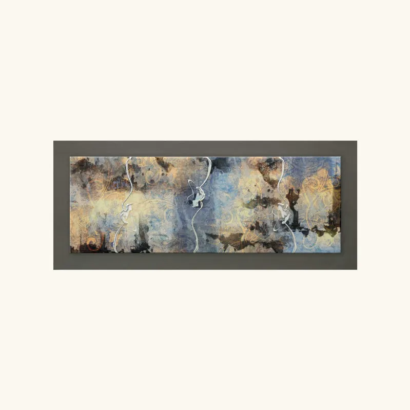 Quadro moderno astratto tema in rilievo in legno dettagli in argento 100X50 Economico