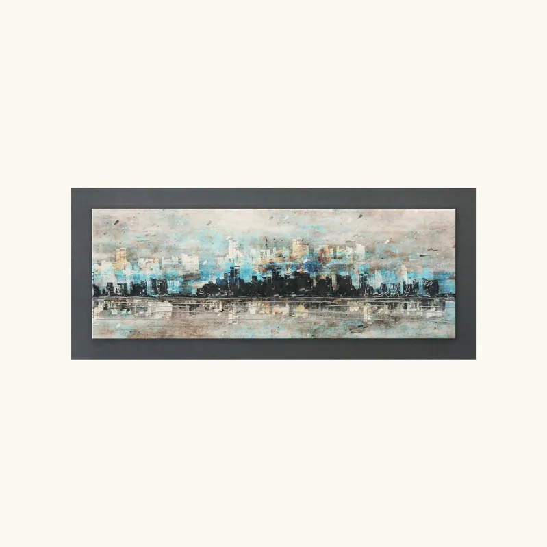 Quadro tema astratto skyline in rilievo in legno dettagli in argento 120X60 Ultimissimo Modello