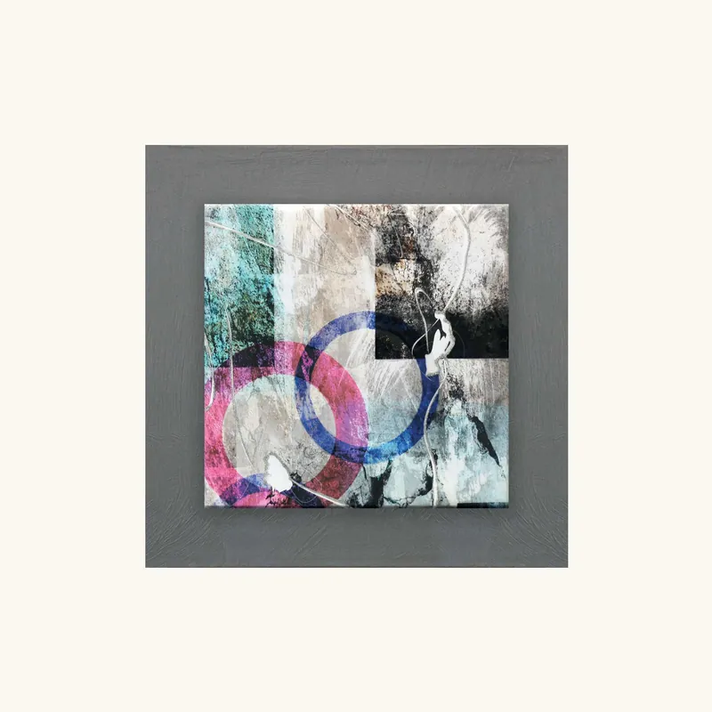 Quadretto moderno astratto in legno in rilievo dettagli in argento 35x35 Esclusivo