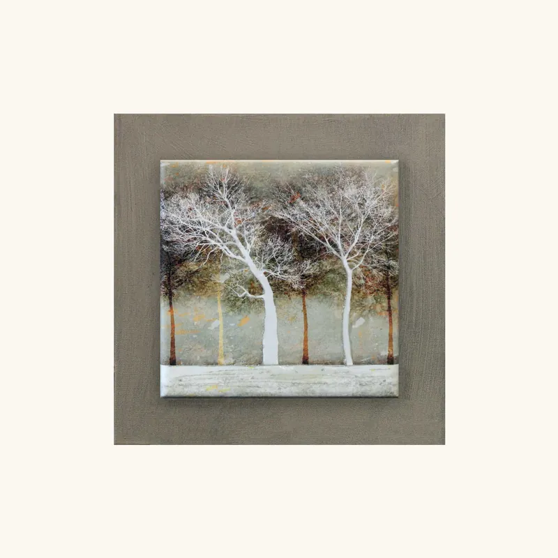 Popolare Quadretto paesaggio moderno in legno in rilievo con dettagli in argento 35x35
