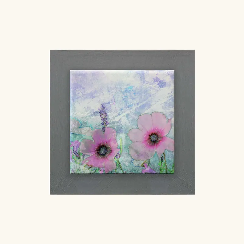 Offerta Lampo Quadretto a tema floreale moderno in legno in rilievo dettagli in argento 35x35
