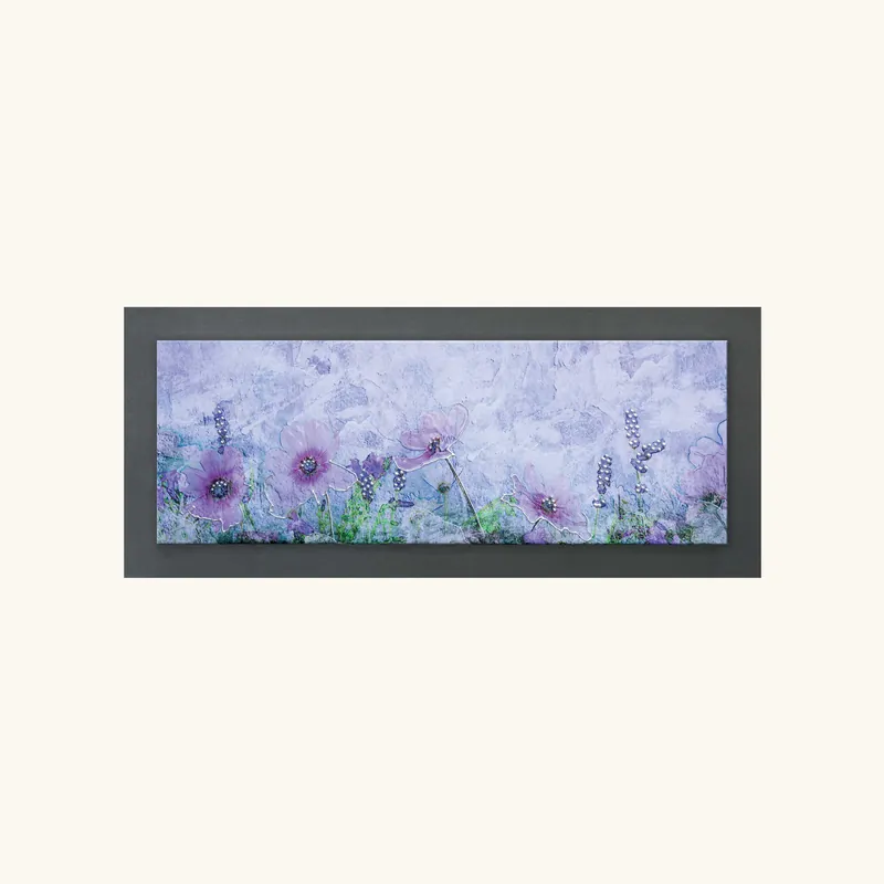 Vendita Finale Pannello in legno a tema floreale effetto rilievo e dettagli argento 155X65