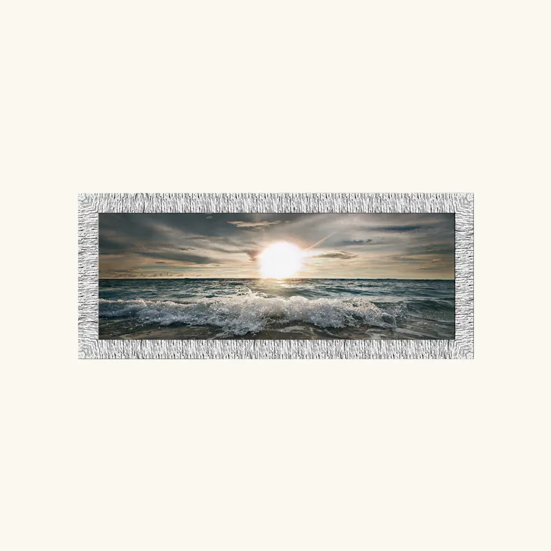 Economico Quadro con cornice argento decori materici glitterati e strass 154x64 Tramonto