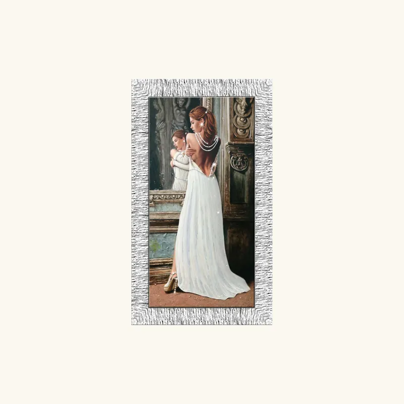 Stampa figurativa moderna con cornice argento glitter strass e brillanti 66x116 Bestseller