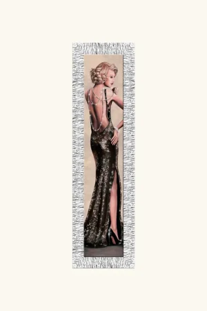 Stampa figurativa con cornice argentata glitterato con strass e brillanti 36x116 Spedito Oggi