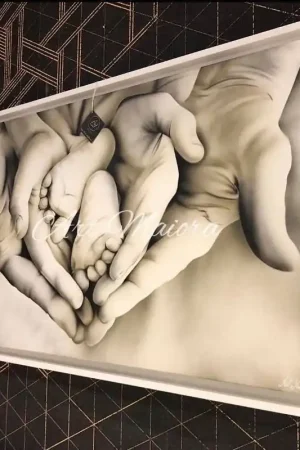 Quadro dipinto a mano su tela per camera da letto "Family Heart" 110x65 Offerta Del Giorno