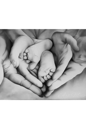 Compra Online Quadro dipinto a mano su tela per camera da letto "Family Heart" 110x65