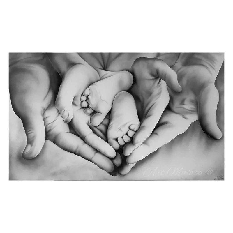 Compra Online Quadro dipinto a mano su tela per camera da letto "Family Heart" 110x65