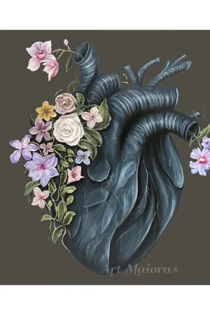 Offerta Quadro moderno con decori materici su tela "Flowery Heart" 100x100