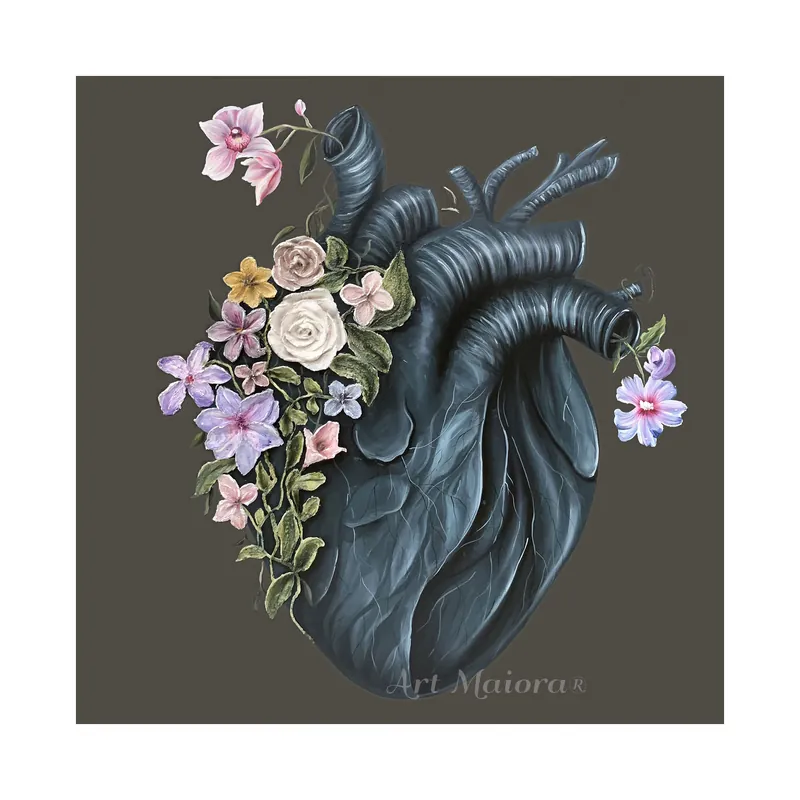Offerta Quadro moderno con decori materici su tela "Flowery Heart" 100x100