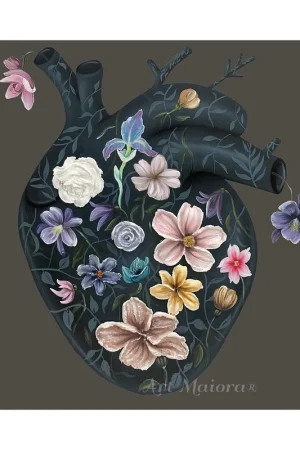 Super Prezzo Quadro moderno con decori materici su tela "Flowery Heart 2" 100x100