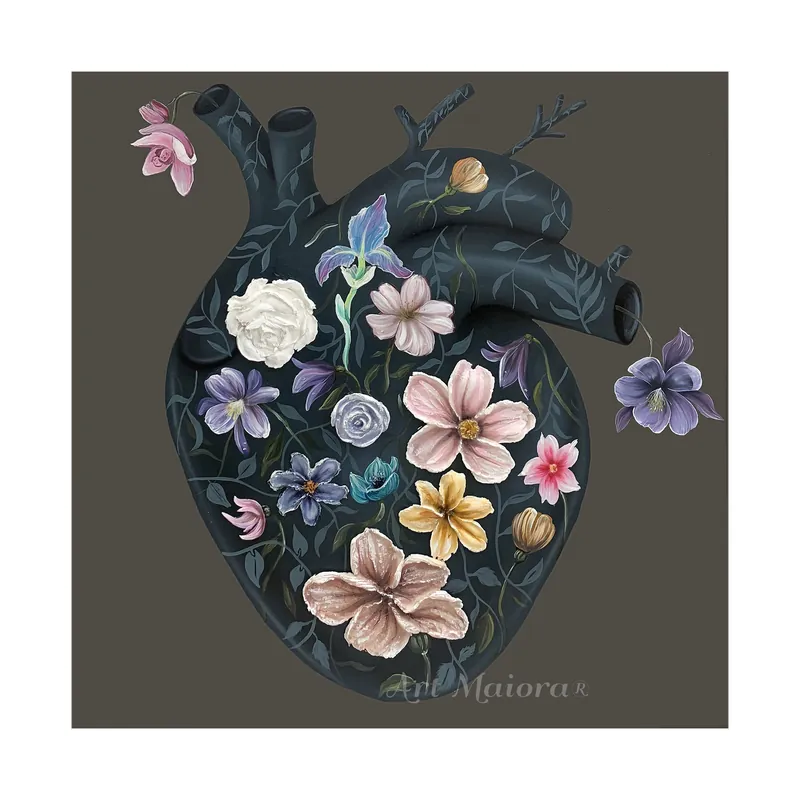 Super Prezzo Quadro moderno con decori materici su tela "Flowery Heart 2" 100x100